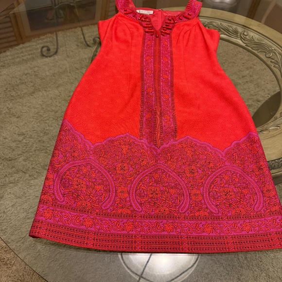 Kay Unger Dress Womens 8 Orange Sleeveless Sheath Embellished Textured Party - Picture 5 of 12